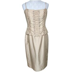 KM Collections Milla Bell Sz 10 Gold Dressy Rhinestone Ruched Occasion Dress NWT